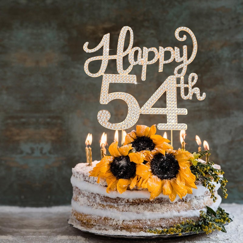 LASKYER Happy 54th Birthday Decorations,54th Birthday Gold Rhinestone Cake Topper - Cheers to 54 Years Old Bday Party Metal Sparkly Cake Centerpieces Sign. - Image 4